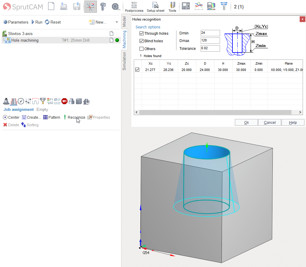conical hole recognize