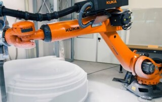 Actual machining of a film prop by a KUKA robot programmed in SprutCAM X Robot