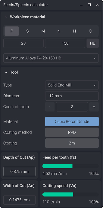 Feeds / Speeds calculator